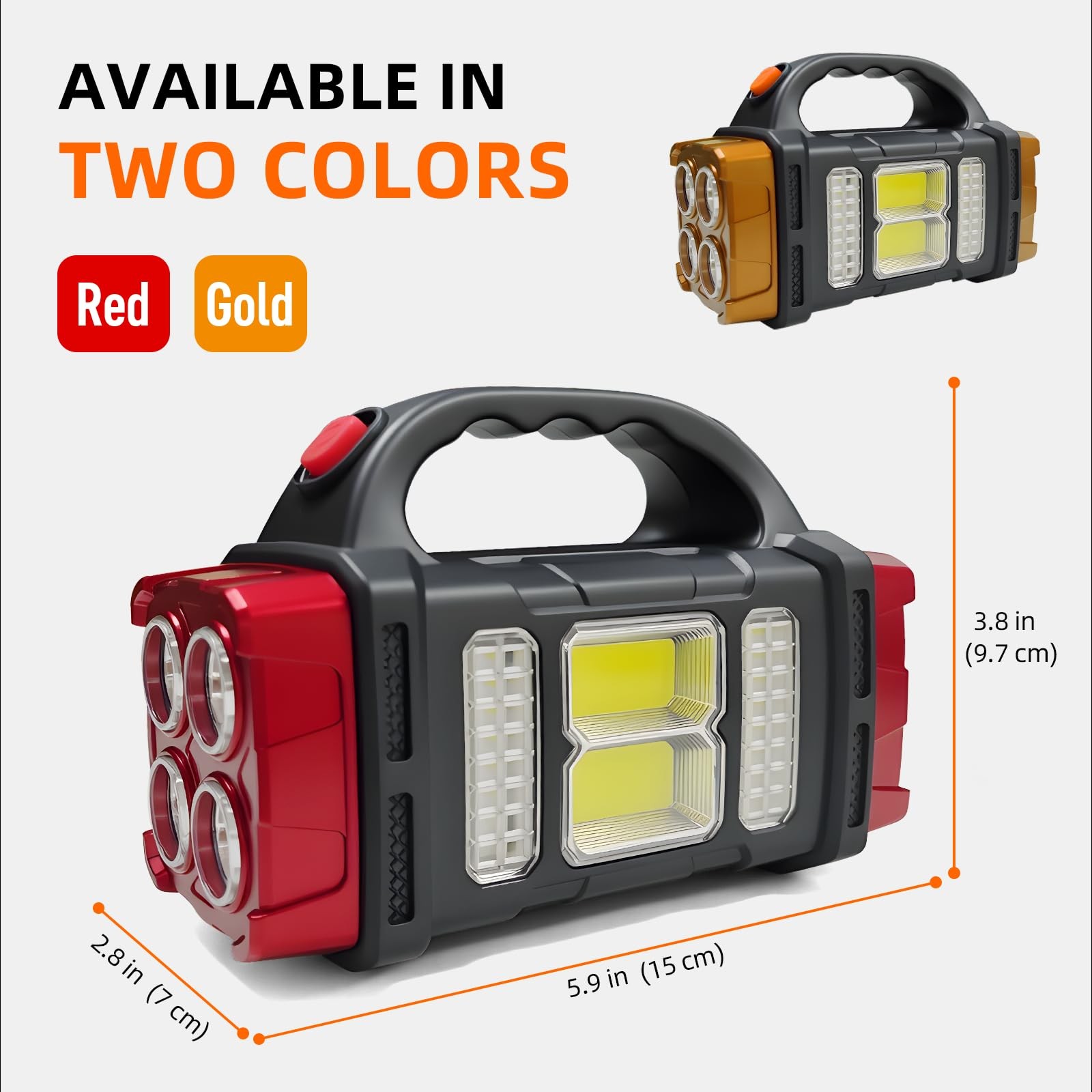 Solar Handheld Flashlight, 4 Lighting Modes Rechargeable LED Work Light, USB-...