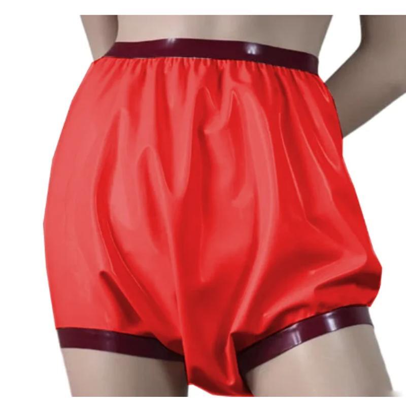 100% Latex Rubber Red Boxer Shorts Sport Briefs Cosplay Pants 0.4mm XS-XXL