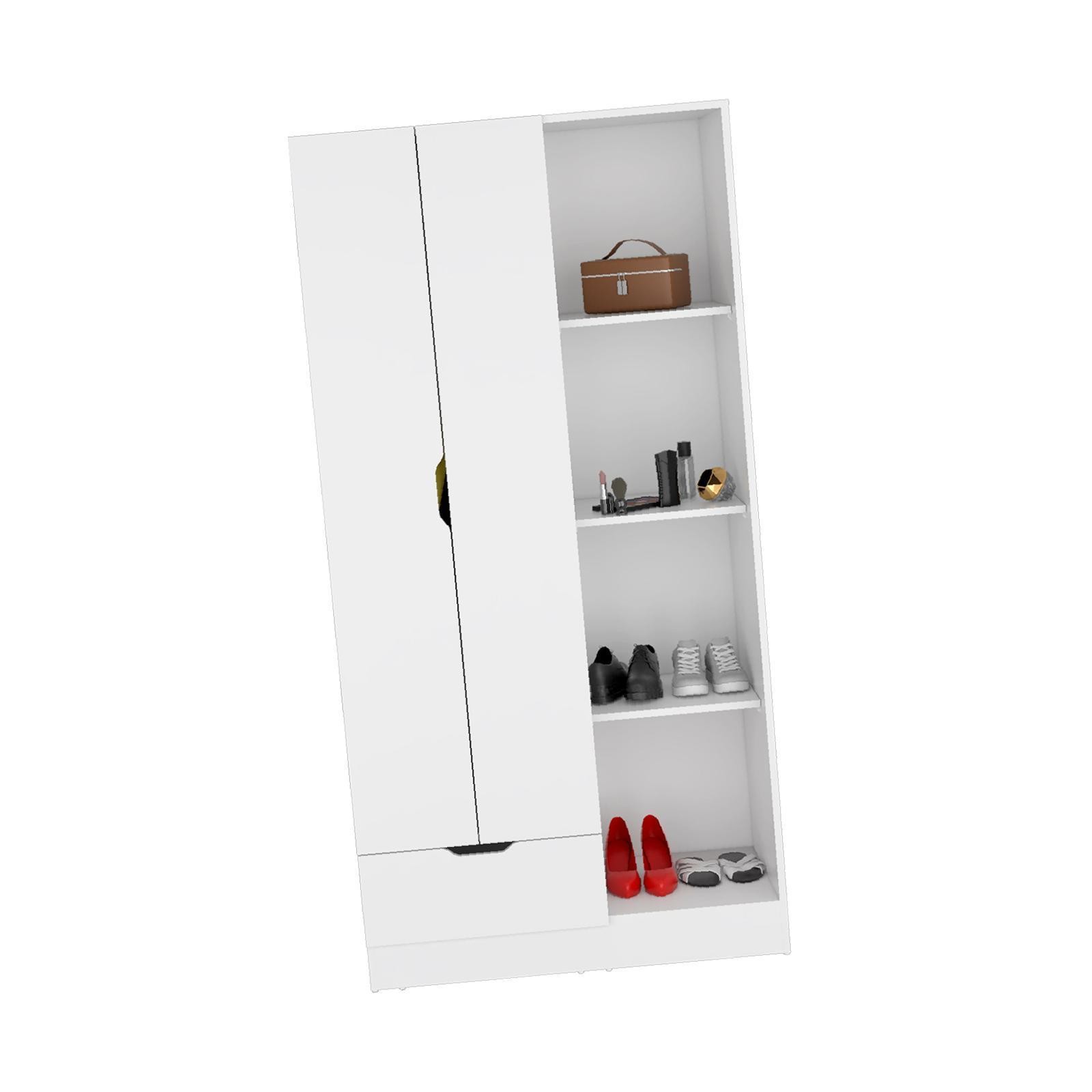Armoire 71-Inch White Wardrobe with Drawer, 4 Open Shelves & 2 Doors,