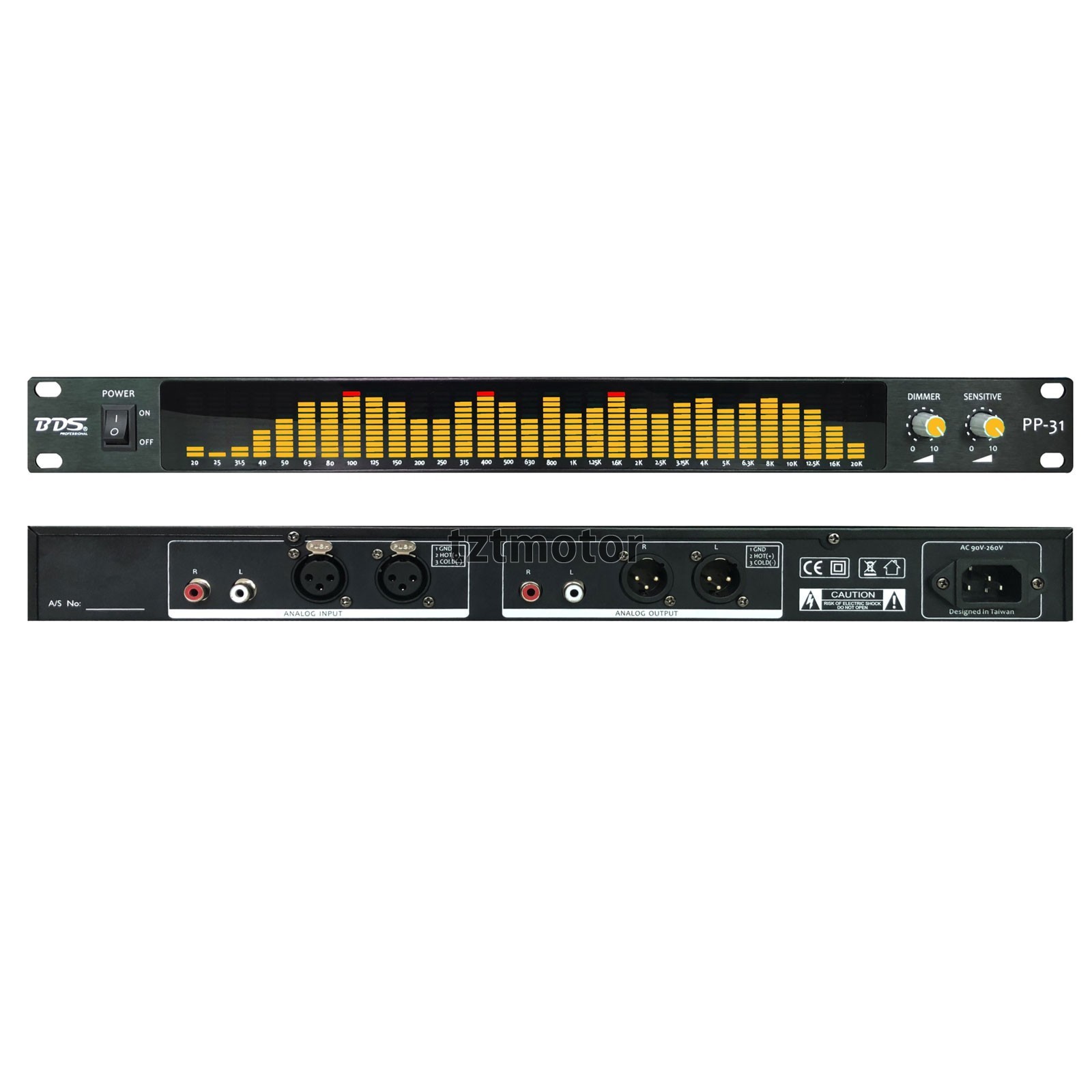 BDS PP-31 Yellow LED Audio Spectrum Analyzer 1U Rack Mount 31 Band VU Meter XLR