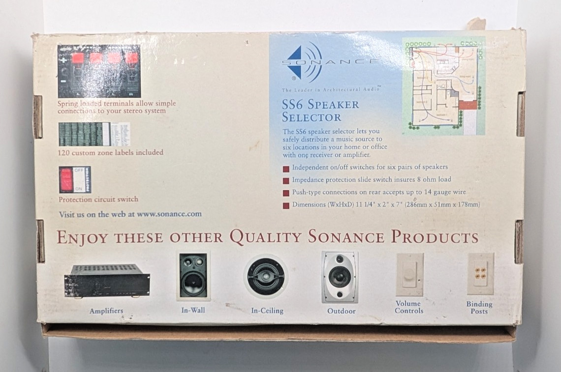 Sonance SS6 - 6 Pair Stereo Speaker Selector 91369 - NIB