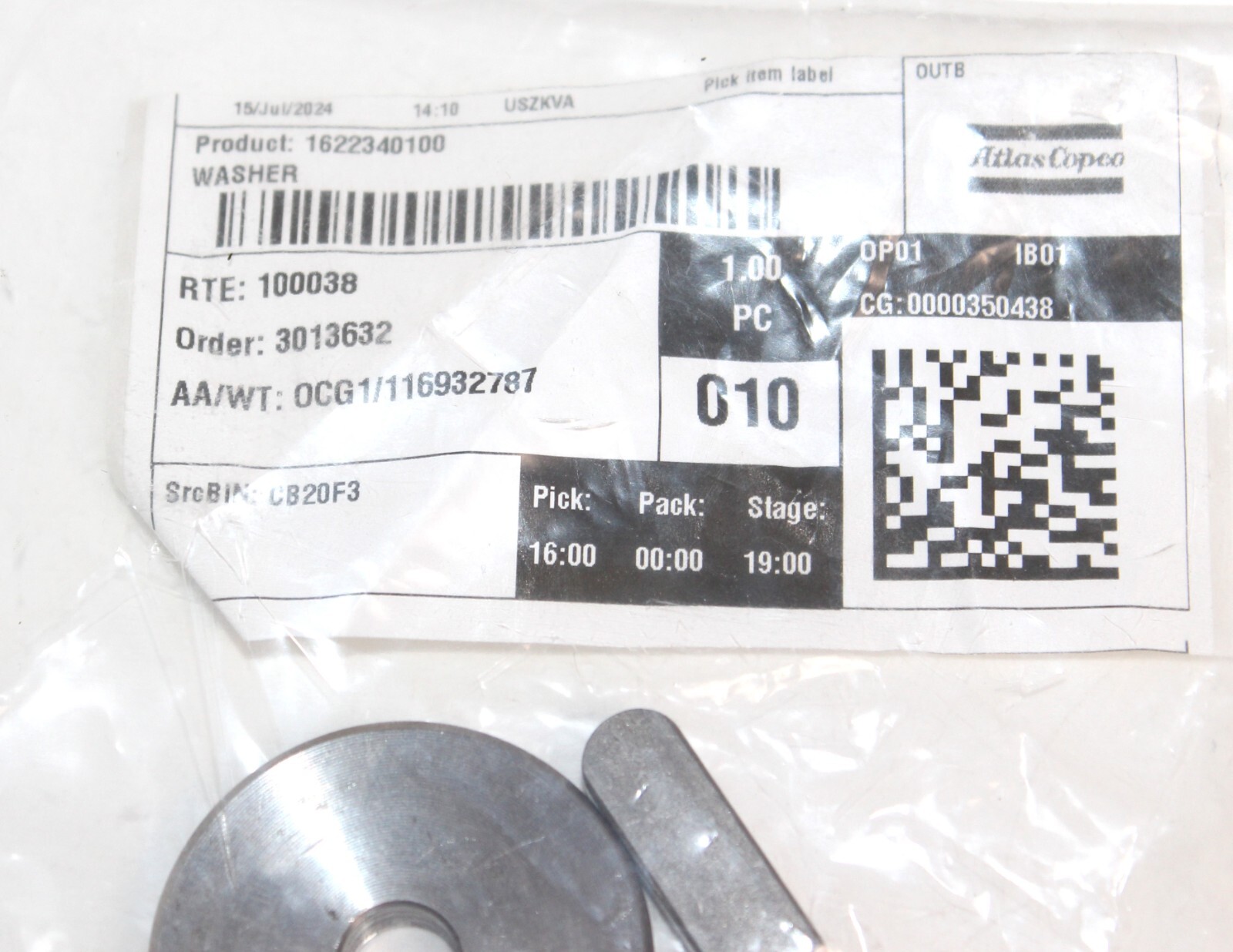 Atlas Copco Quincy Compressors 1622340100 WASHER