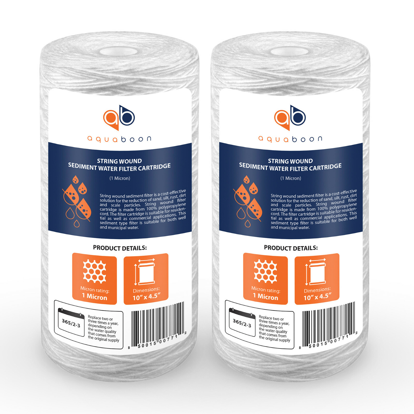2PK of 10" Big Blue String Wound Sediment Water Filter Cartridge 1µm by Aquaboon