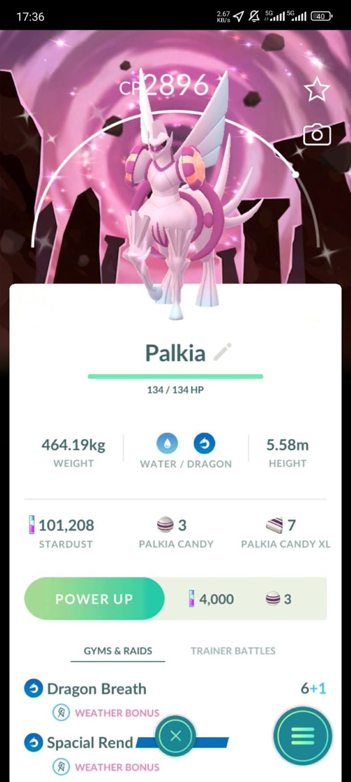 Shiny Palkia Origin Form BG Go Tour 2026 - Spacial Rend +Lucky Trinket- 20k dust