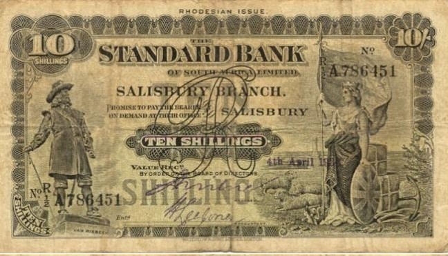 Rhodesia 10 Shillings 1936 Standard Bank of South Africa RARE Banknote