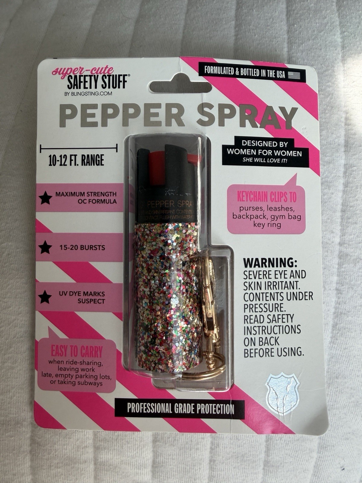 Blingsting Pepper Spray Key Chain| 10-12 Ft. Range | Confetti Can Women’s Safety