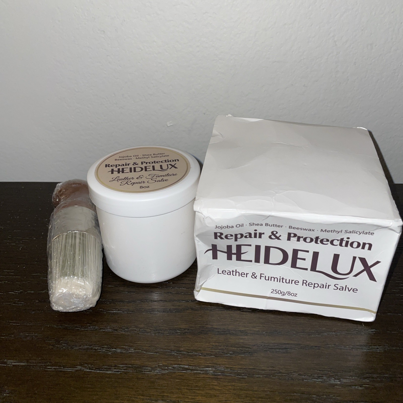 Heidelux Leather & Furniture Repair Salve- Polisher, Moisturizer 8oz with Brush