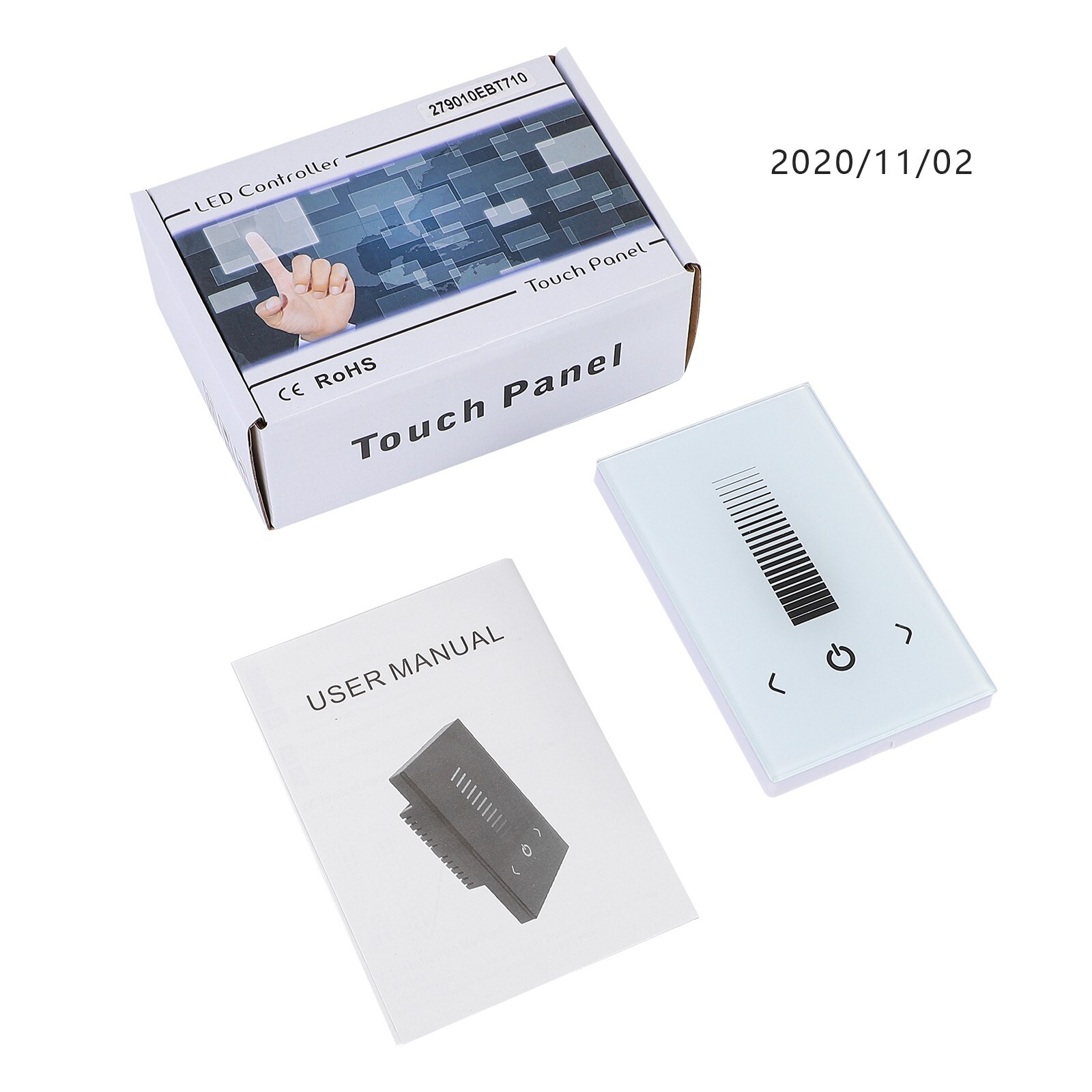 Wall-Mounted Glass Touch Panel LED Dimmer Switch Brightness Controller White