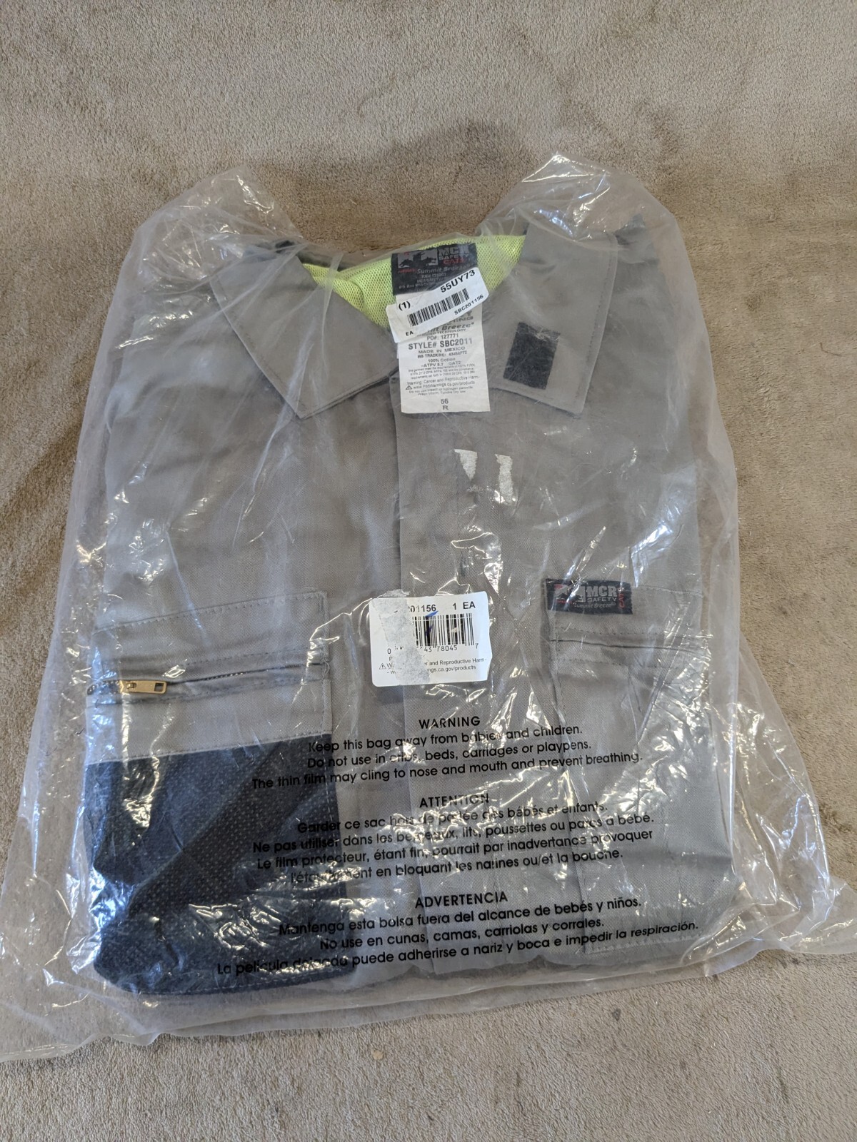 MCR SAFETY SBC201156 Coverall 8.7 cal/sq cm ATPV Men's 3XL Regular 56 in Chest