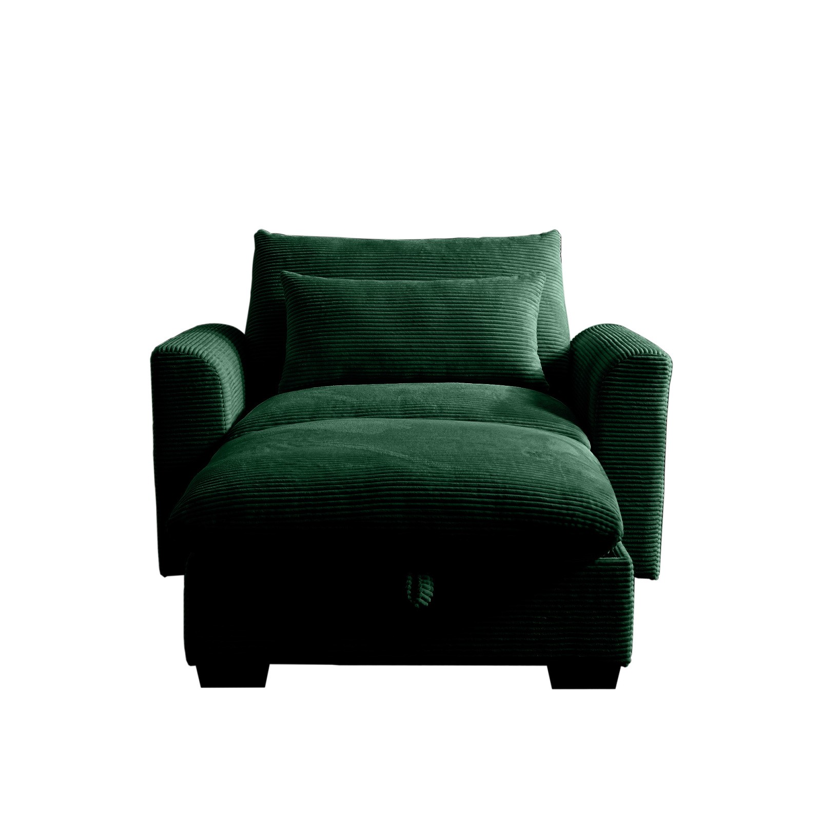 Green Corduroy Modular Sofa with Storage Ottoman, Deep Seat