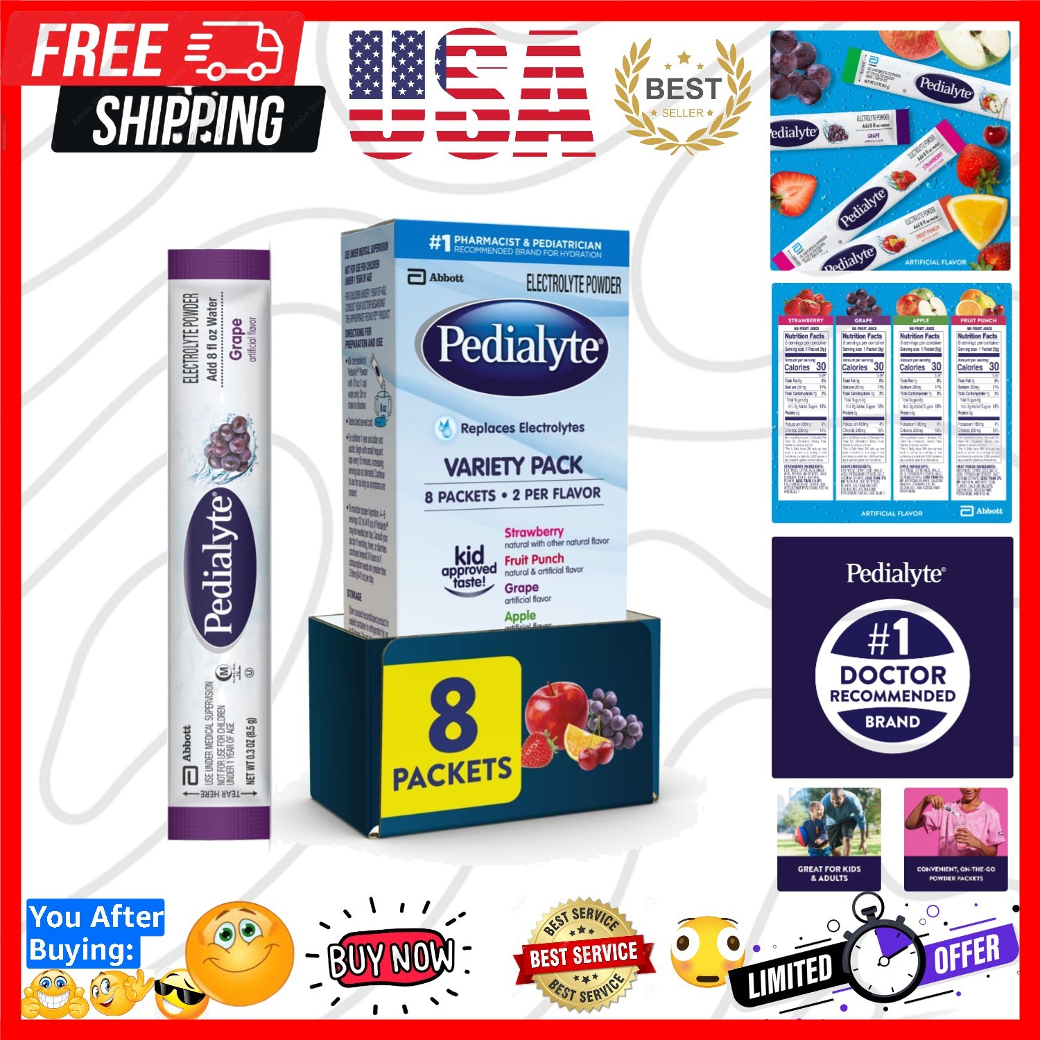 Electrolyte Powder | Hydration Drink for Kids & Adults | Variety Pack: Grape,...