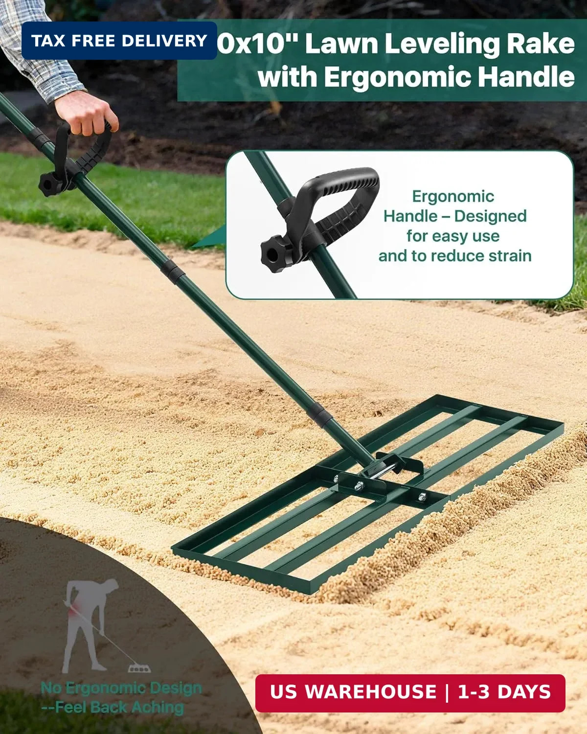 Lawn Leveling Rake 30x10'', Yard Leveling Rake for Soil with Adjustable Handle,