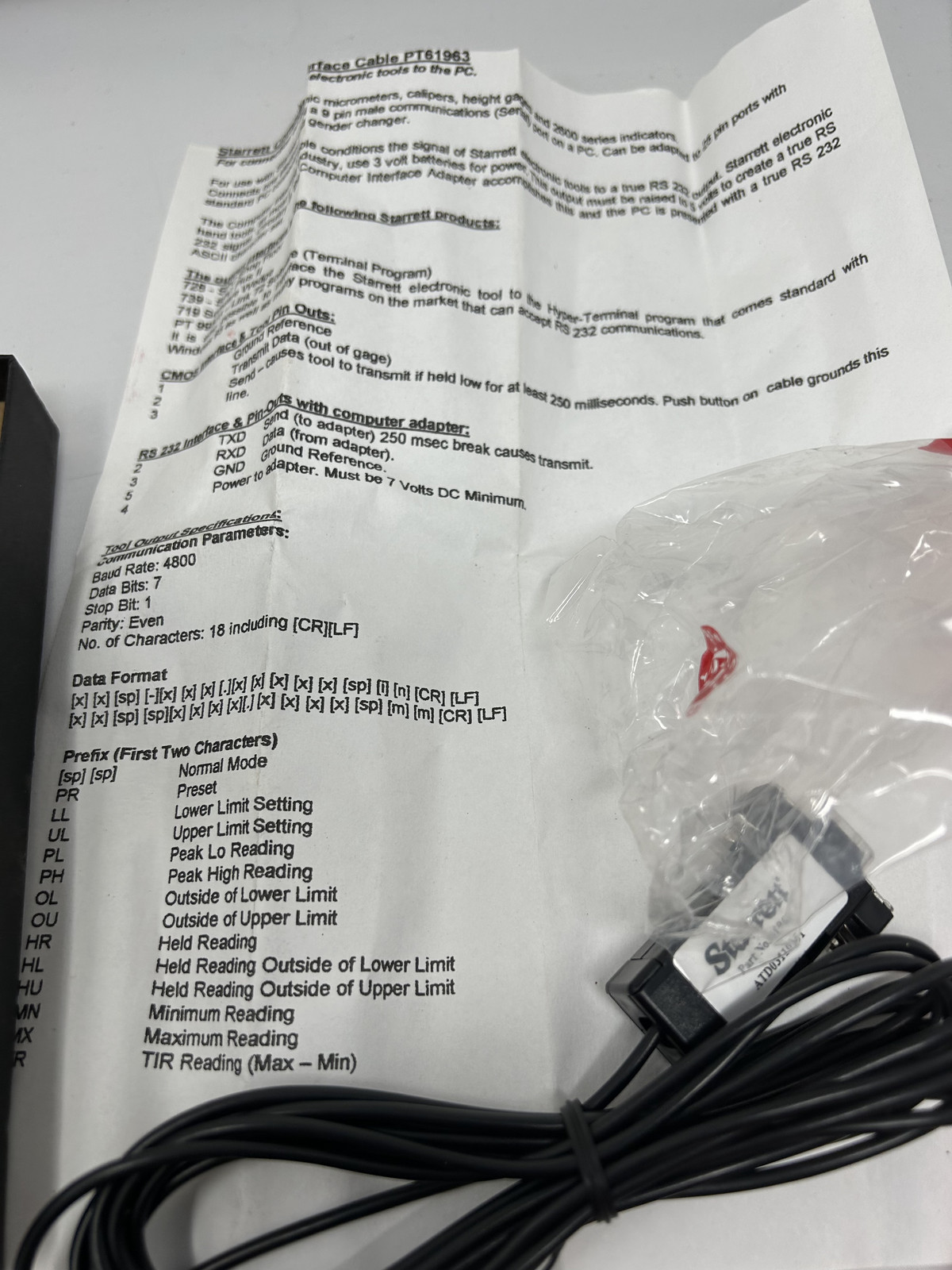 Starrett PT61963 3rd gen. Interface cable