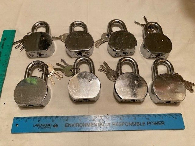NEW - WHOLESALE LOT OF 8 KD Hardened Steel 3 Key WEATHERPROOF PADLOCKS