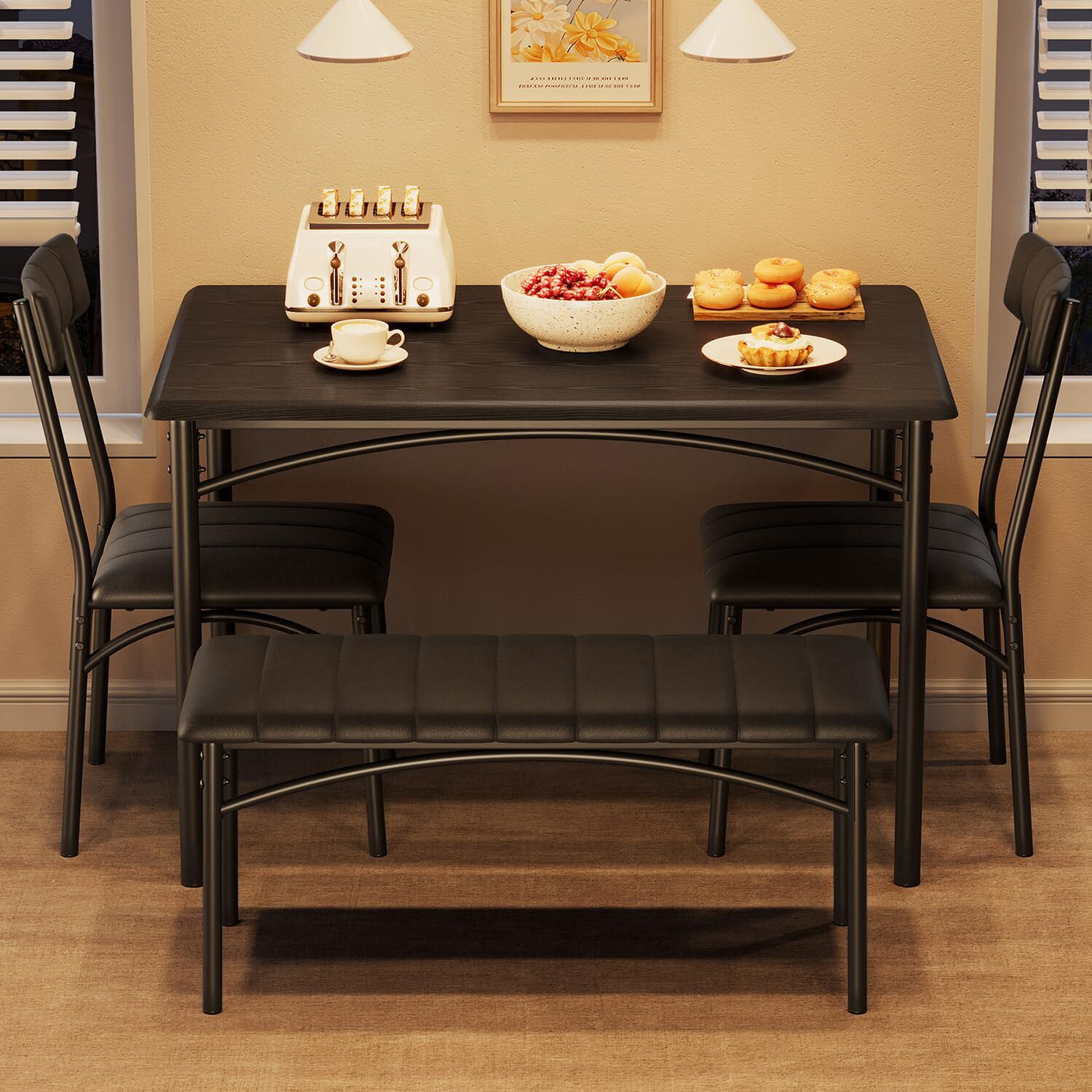 Dining Table Set, Kitchen Table With Upholstered Bench and Chairs for Apartment