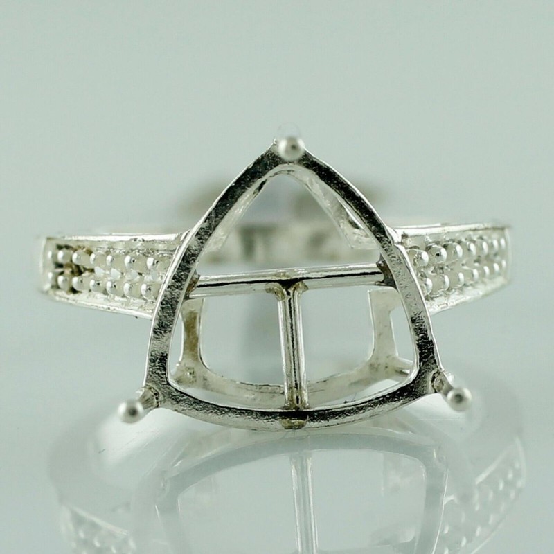 925 Sterling Silver 12mm Trillion Semi Mount Solitaire with Accents Women Ring