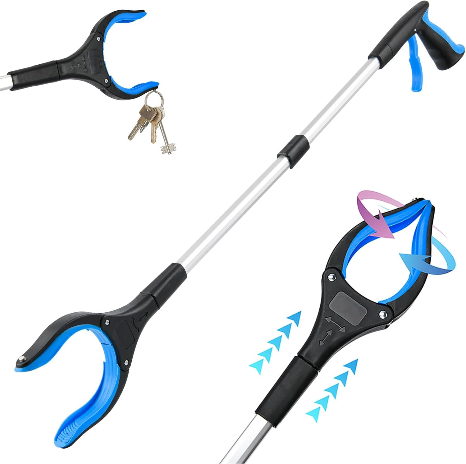 32" Grabber Reacher Tool, 360° Rotating Head, Wide Jaw, Foldable Reacher Grabber