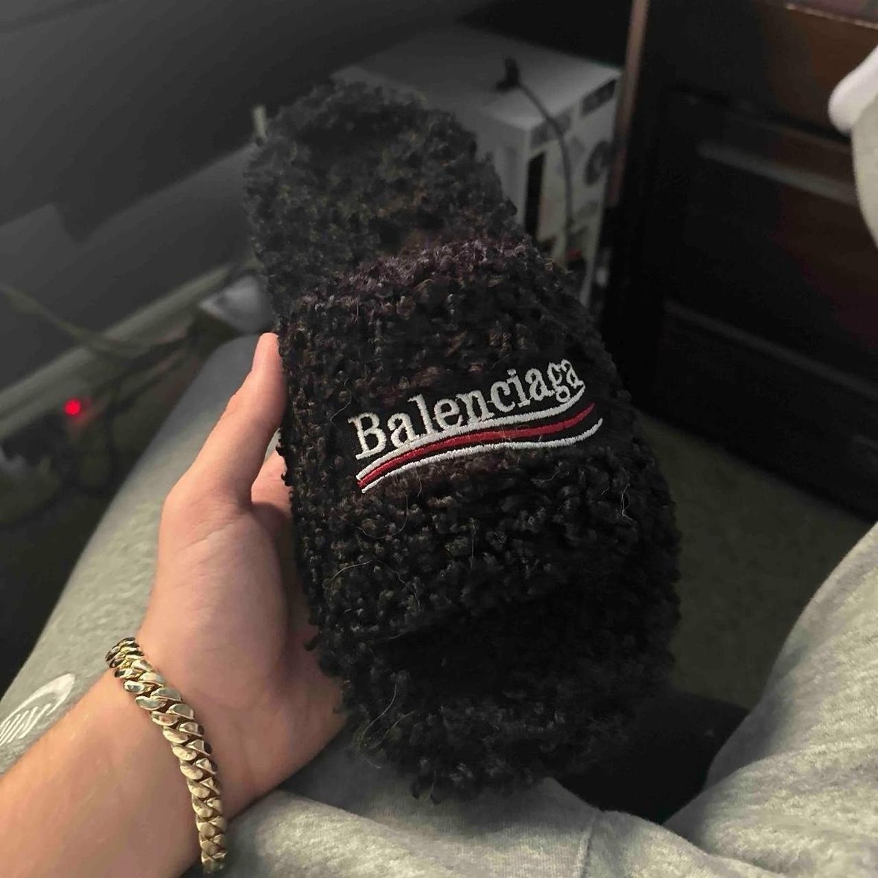 Balenciaga Black Cotton Furry Slides Size 7 Men’s Brand New