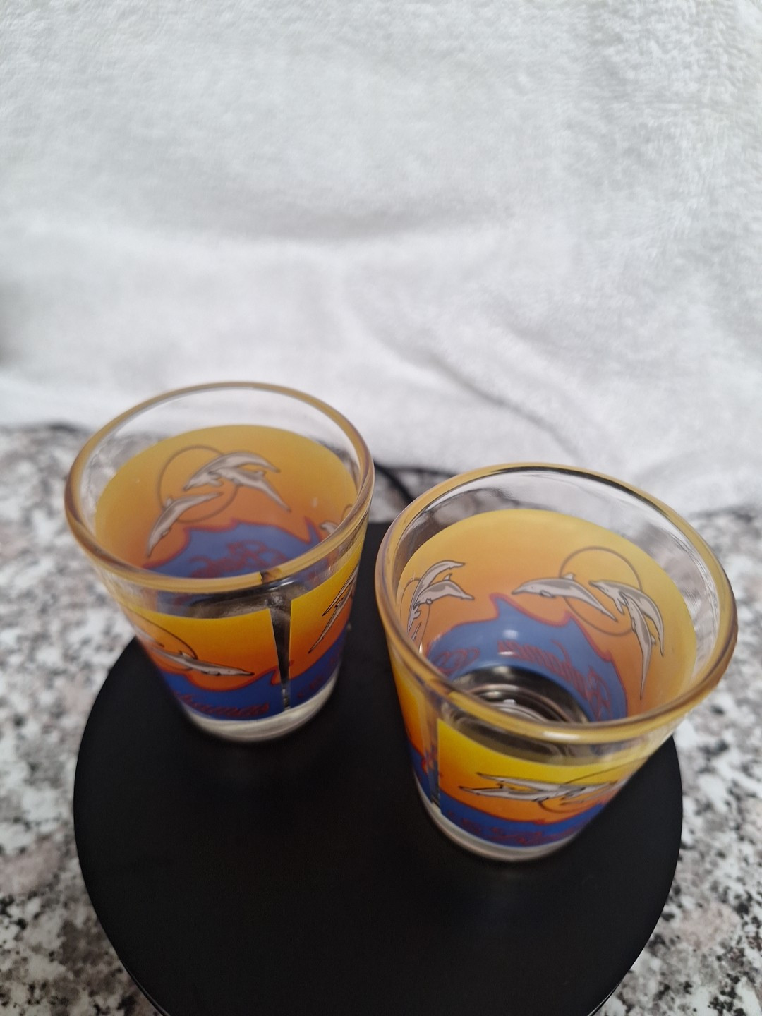 (2) Bahamas Shot Glasses Wih Dolphins And Waves