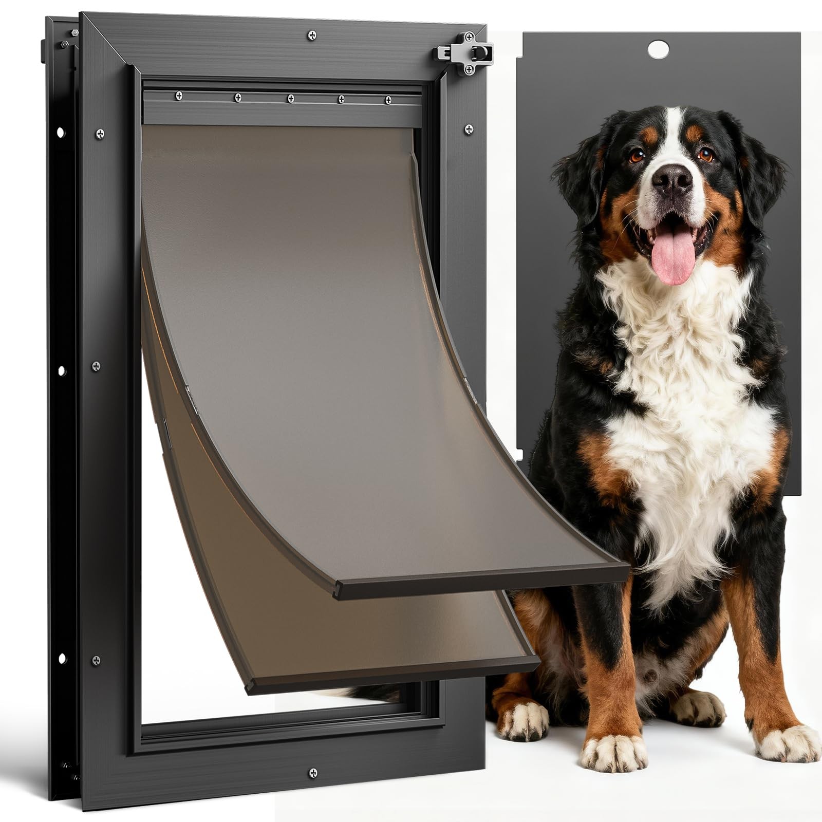 Dog Door Extra Large 220Lb Double Magnetic Flaps Aluminum Black VDD002-XL Heavy