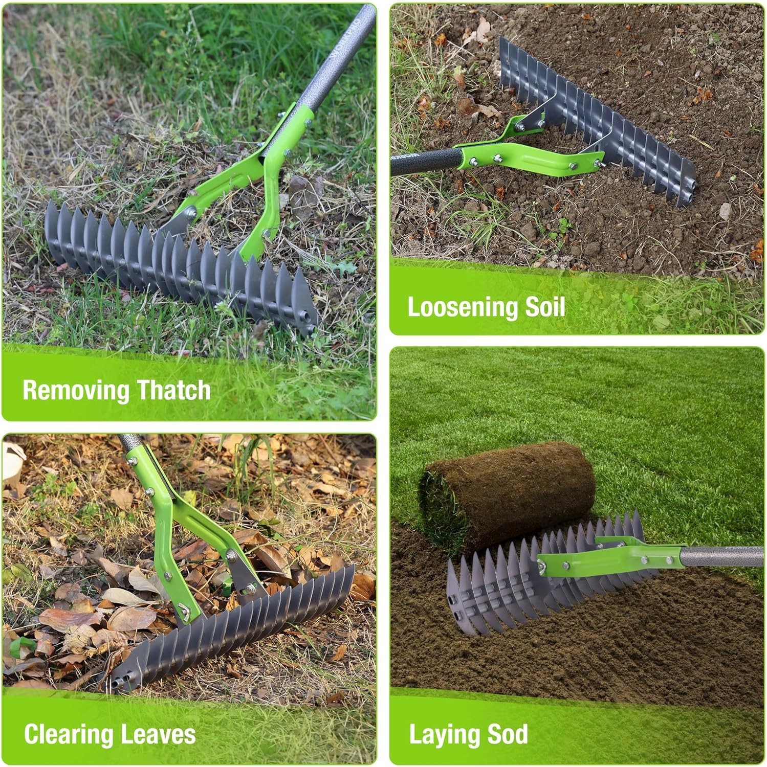 Lawn Dethatcher Rakes 13in Thatch Rake Dead Grass Remover Length Adjustable