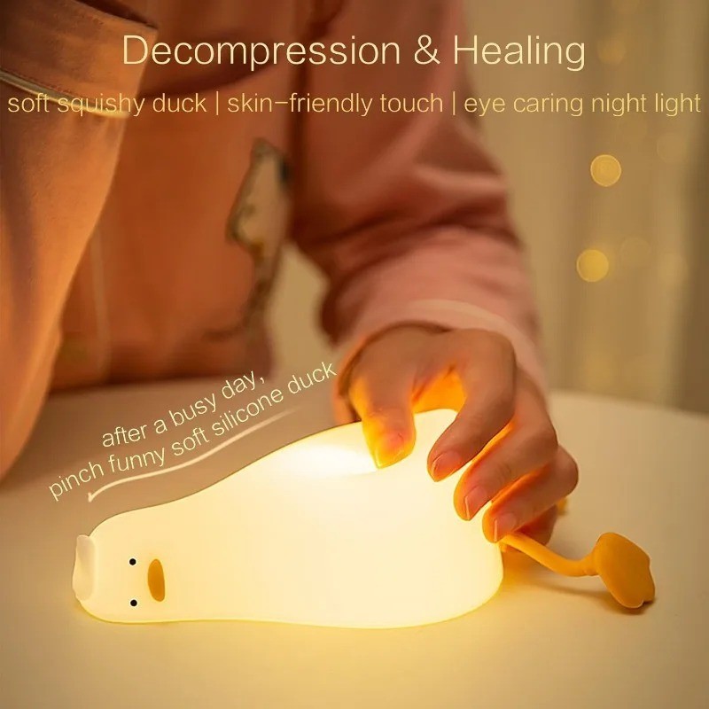 LED Duck Lamp Cute Squishy Dimmable Silicone Bedside Light with Touch Control