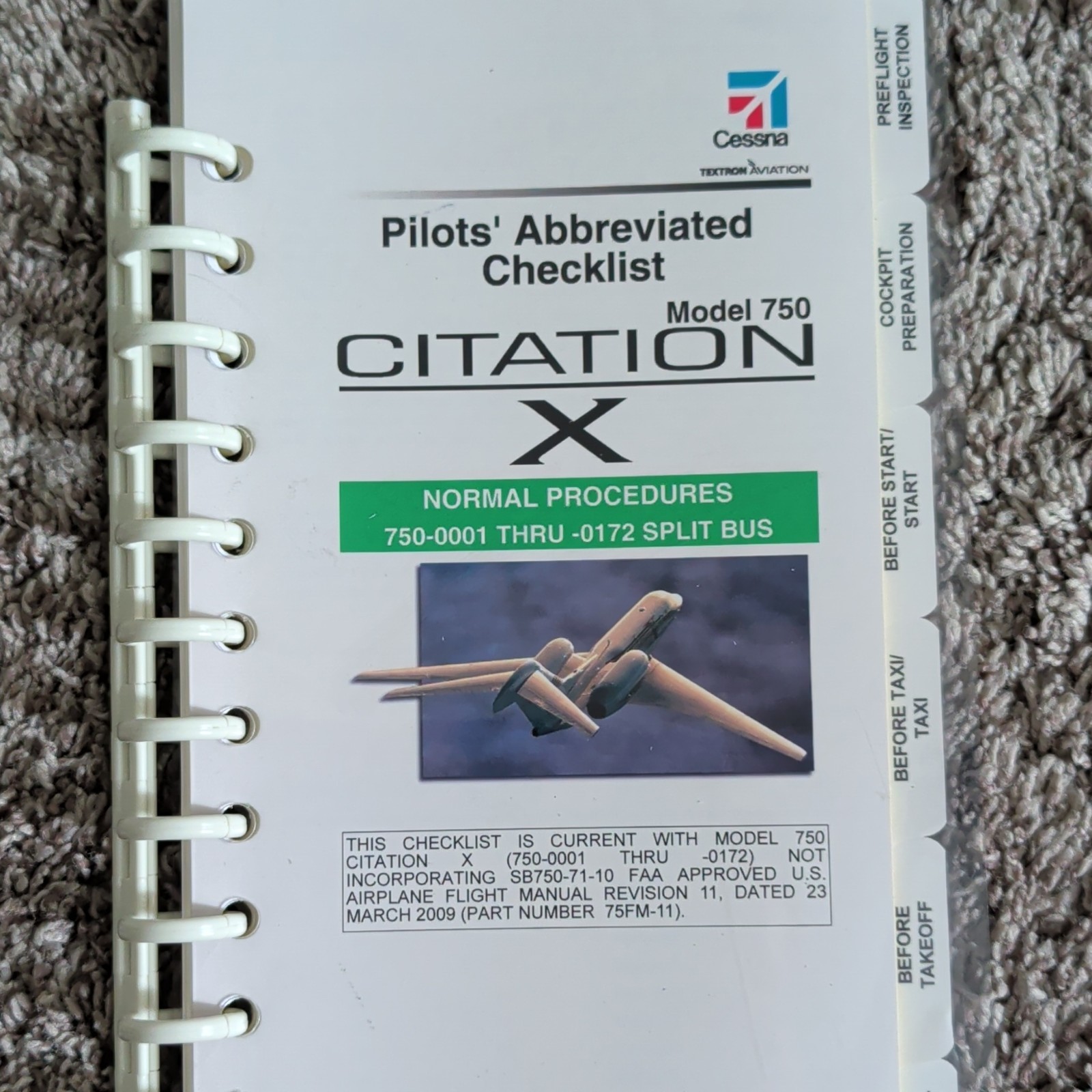 Cessna Citation X Pilots Abbreviated Checklist - Model 759 Normal Procedures