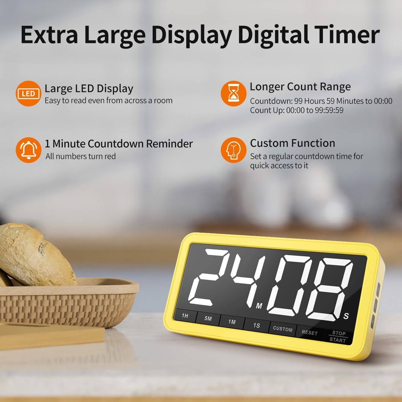 VOCOO Digital Kitchen Timer with 7.8” Extra Large Display, Magnetic, 3 Brightnes