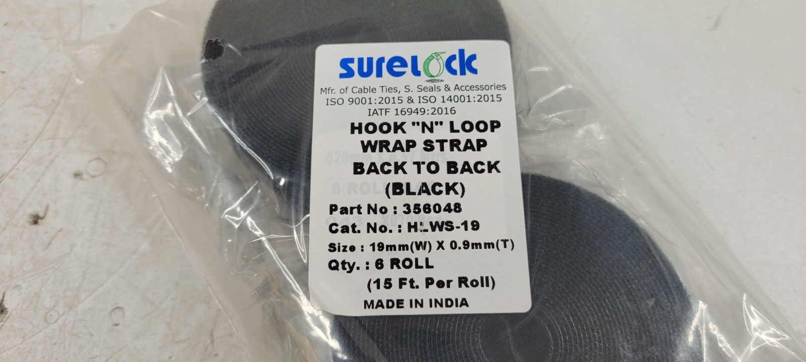 6 Pack SureLock Double Sided Hook "N" Loop Wrap Straps - 6 Rolls 15' Each x .75"