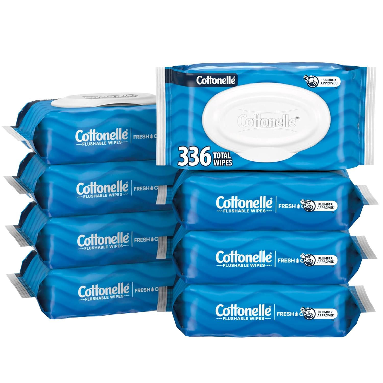 Cottonelle Fresh Feel Flushable Wet Wipes, Adult Wet Wipes, 8 Flip-Top Packs, 42
