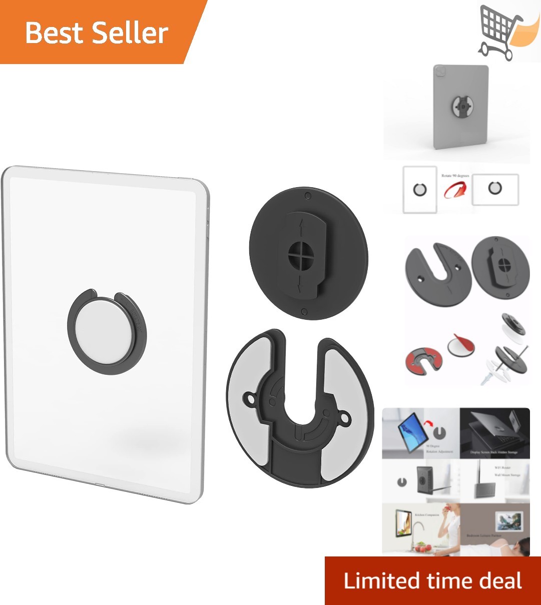 Adjustable Wall Mount for Tablets Universal Fit Rotates 90 Degrees Black 2 Pack