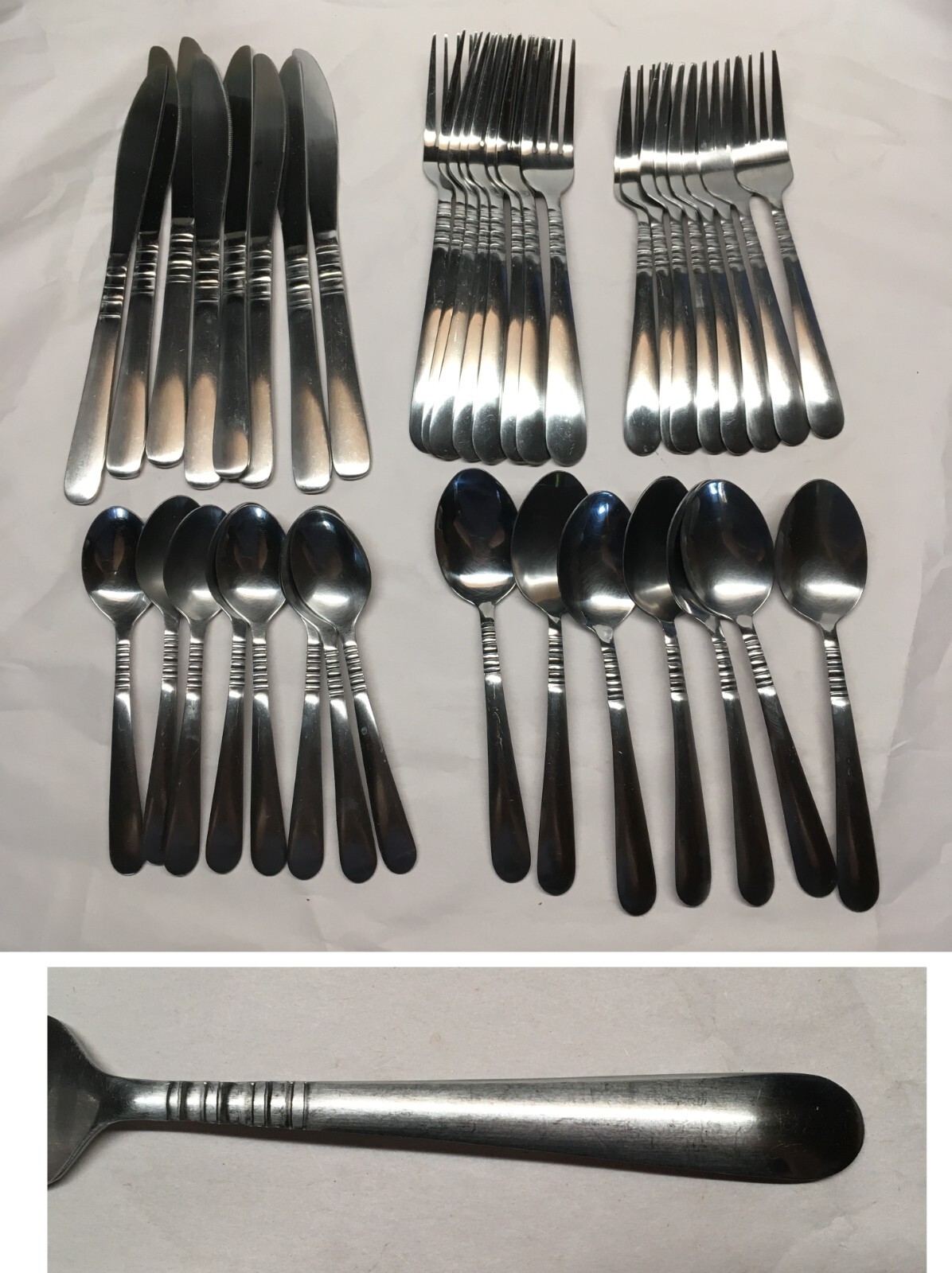 39pc International Stainless Flatware Ribbed Neck Vertical Lines China