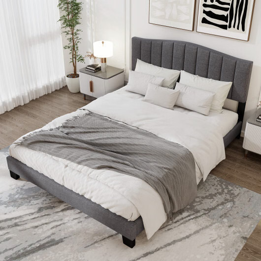 Modern Upholstered Bed Frame with Adjustable Vertical Channel Tufted Headboard-Q