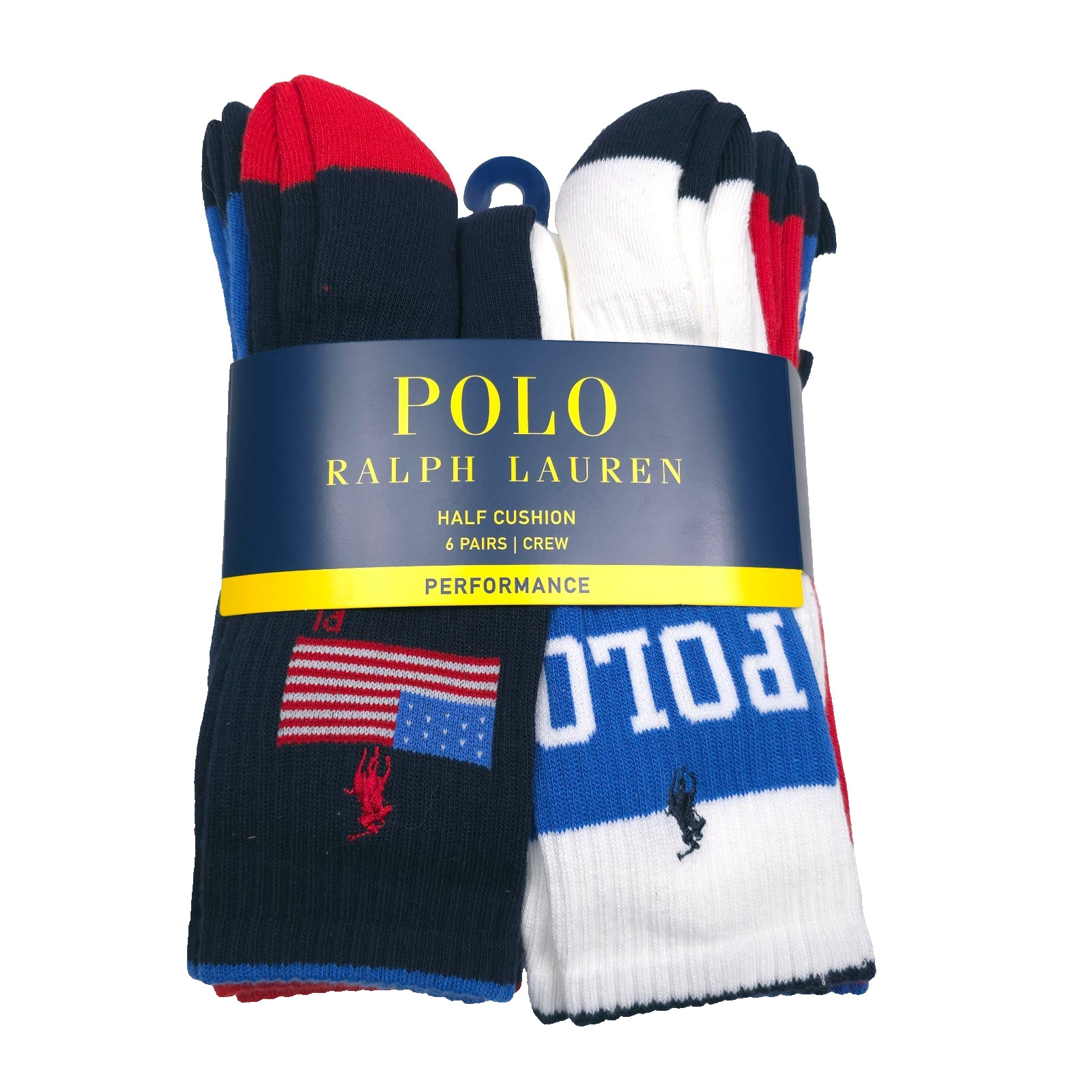 Polo Ralph Lauren USA Flag Logo Crew Socks 6-Pack Mens Size 6-12.5 Colorful