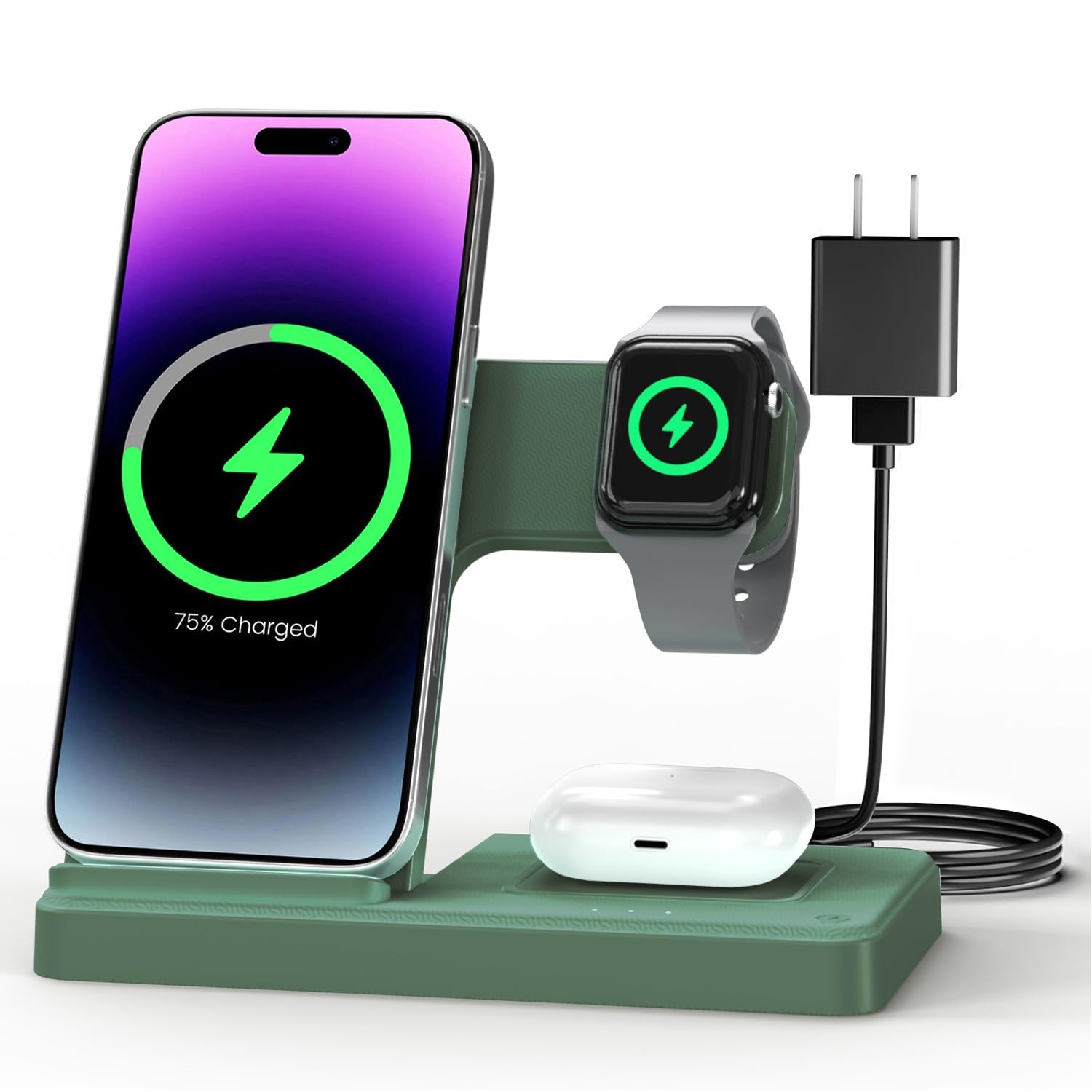 Wireless Charger Stand Charging Station: 3 in 1 Multiple Dark Green