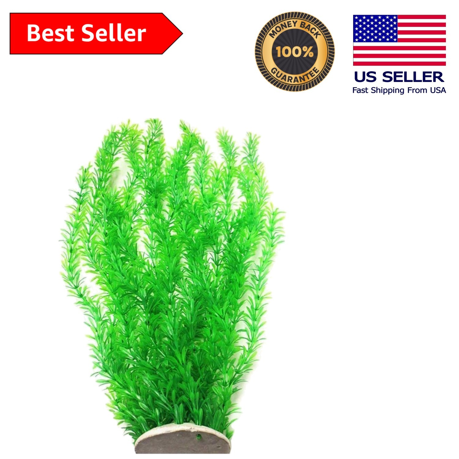 Sturdy Green Plastic Aquarium Plant Decor, Extra Large 23” for Fish Safety