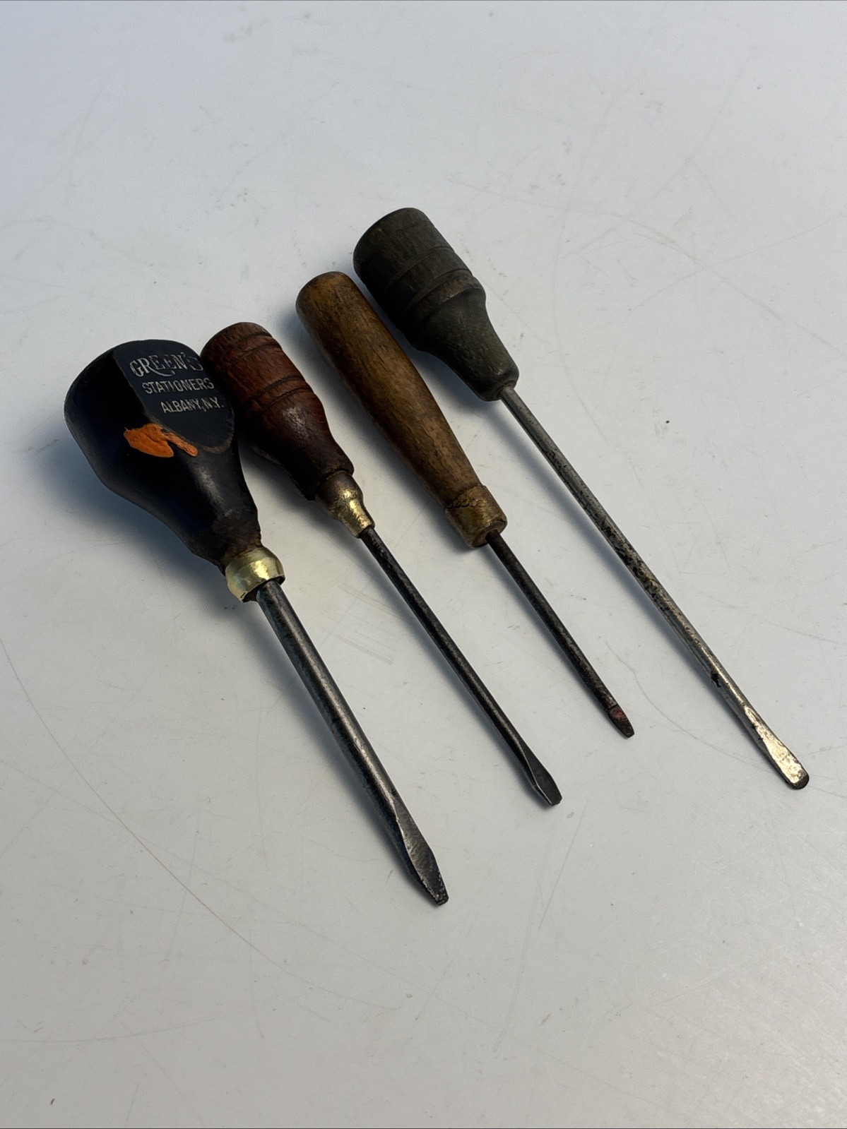 Lot 4 Vintage Precision Flathead Screwdrivers Wood Handles Greens Albany NY