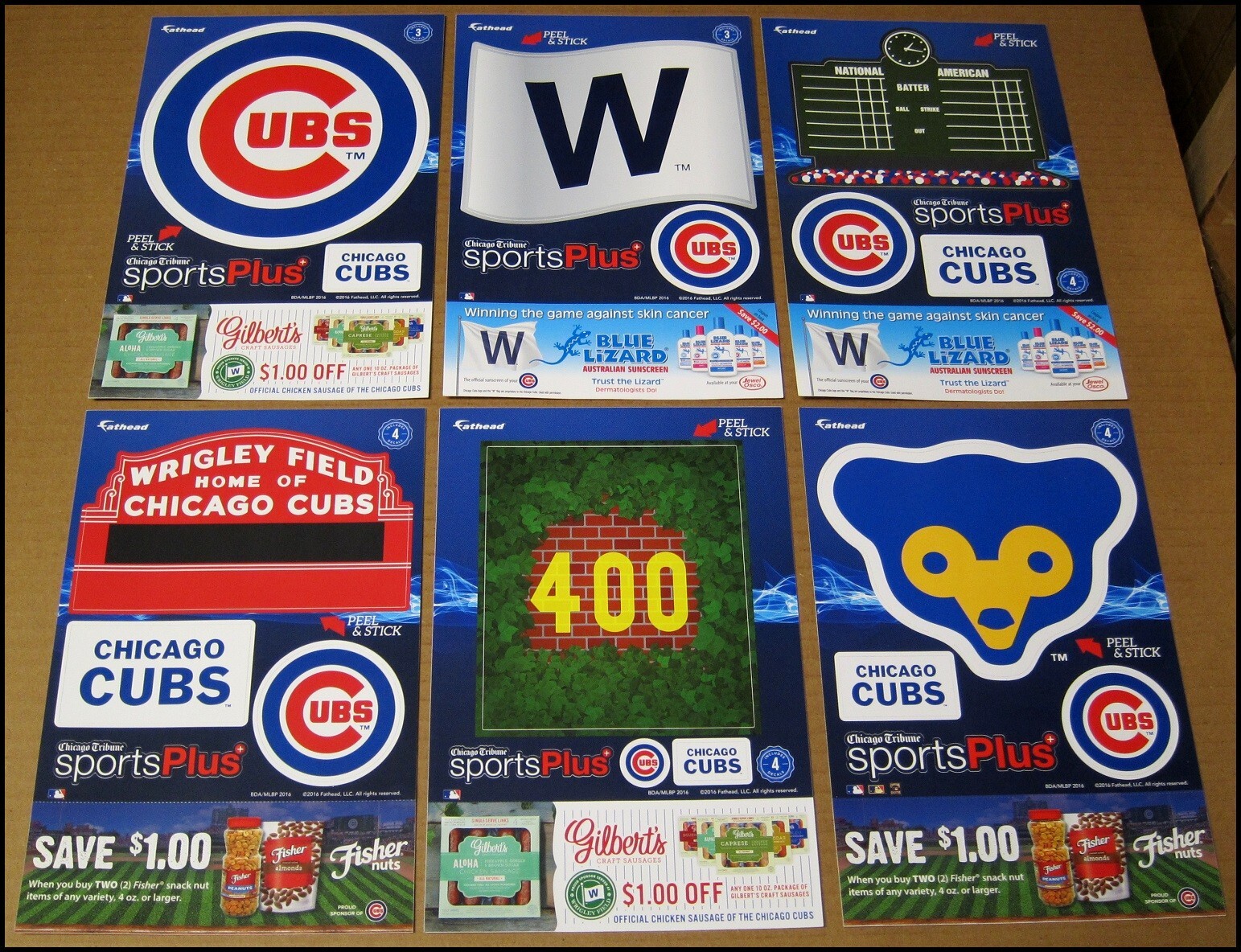 2016 Chicago Cubs Fathead Sticker Decal Set of 6 Chicago Tribune World Series