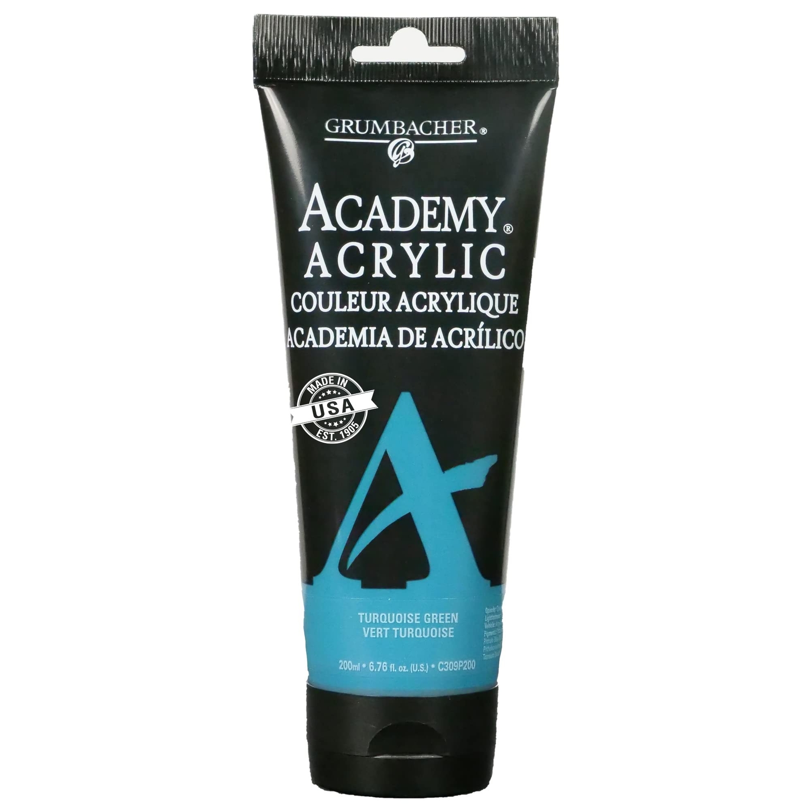 GRUMBACHER Academy Acrylic Paint, 200ml/6.8 oz Plastic Tube, Turquoise Green ...