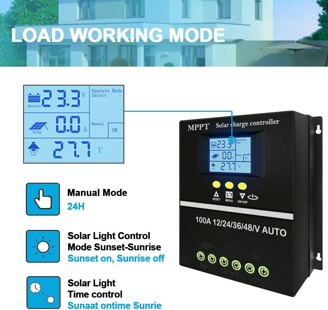 2pcs 100A MPPT Solar Charge Controller Tools 12V/24V/36V/48V LCD Dual USB