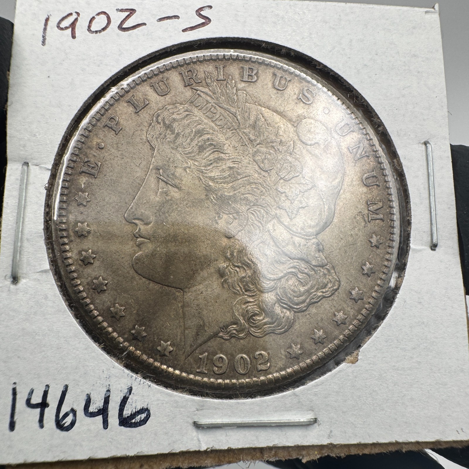1902-S Morgan Silver Dollar AU+ Die Polish Lines Example 14646