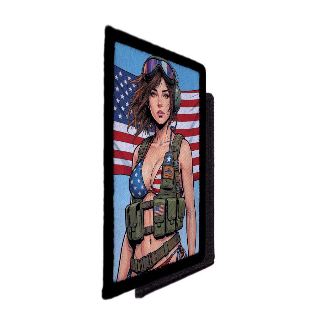 Patriotic Aviator Girl USA Flag Bikini  Patch Tactical Hook Morale [sub]