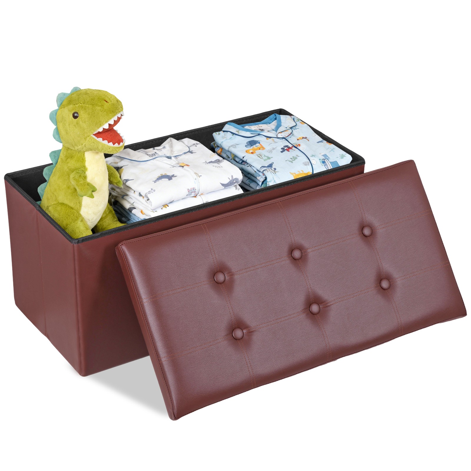 Brown Sturdy Ottomans Foot Bench Foldable Storage Footstools Spacious Organizer