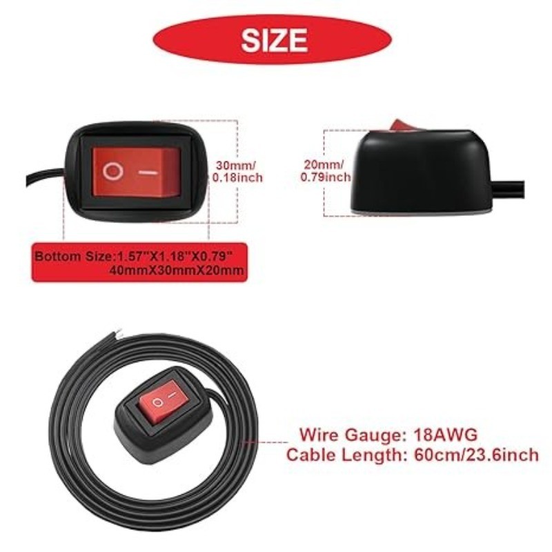 Red Rocker Switch ON/Off Surface Mount, Push Button with LED, 12V 24V 110V 1Red