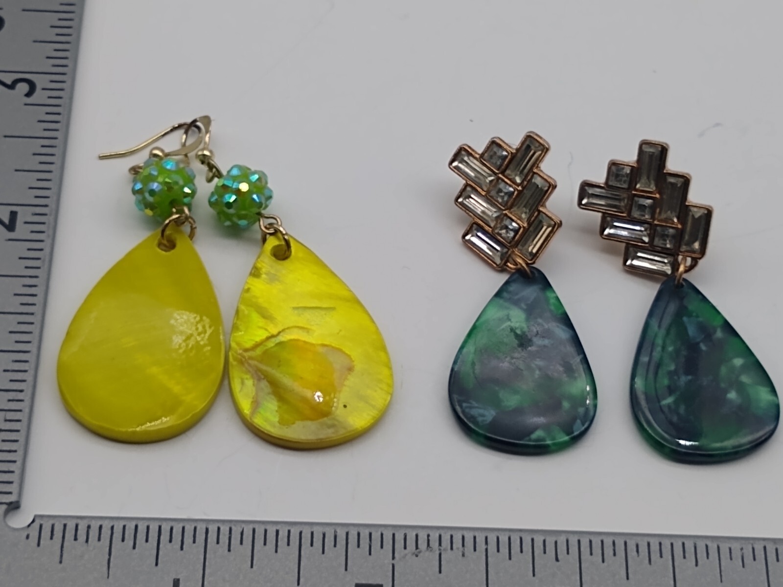 Cute teardrop earrings lot of 2 Shell & lucite pierced Boho