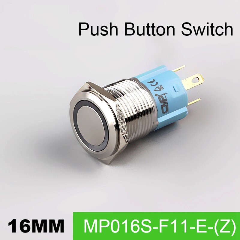 16mm Metal Push Button Switch Flat head Ring LED IP67Maintained with LED lamp 3A