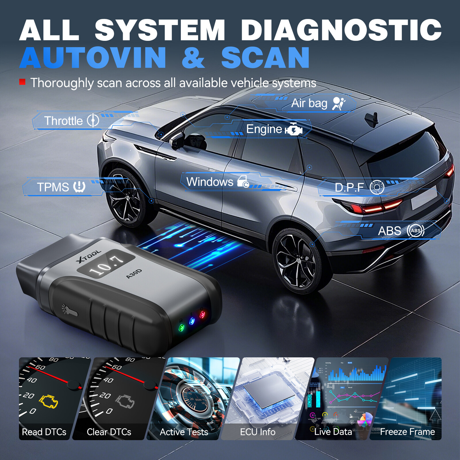 2025 XTOOL A30D V2.0 OBD2 Scanner Code Reader All System Car Diagnostic Tool FCA