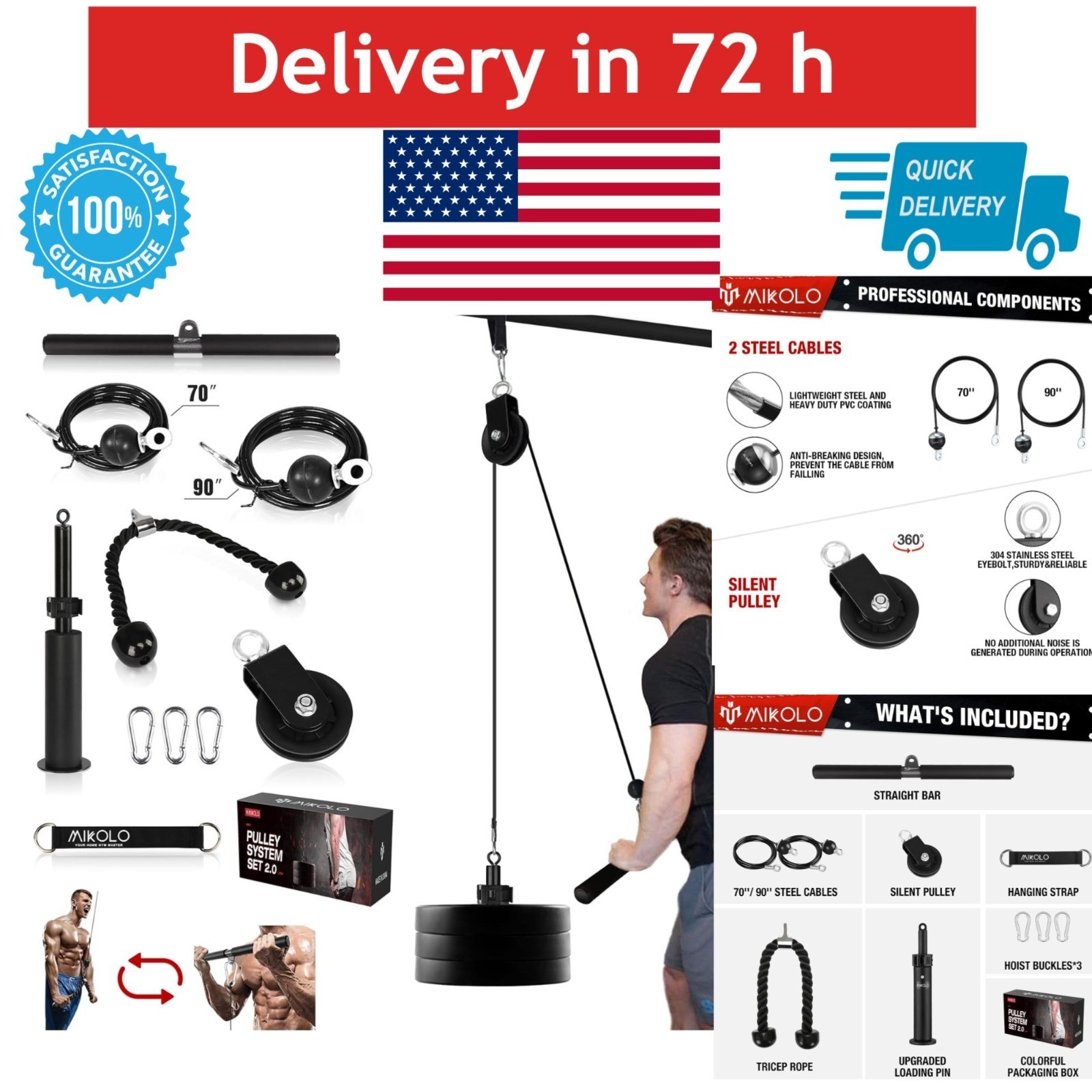 Mikolo LAT and Lift Pulley System - Dual Cable Machine for Home Gym