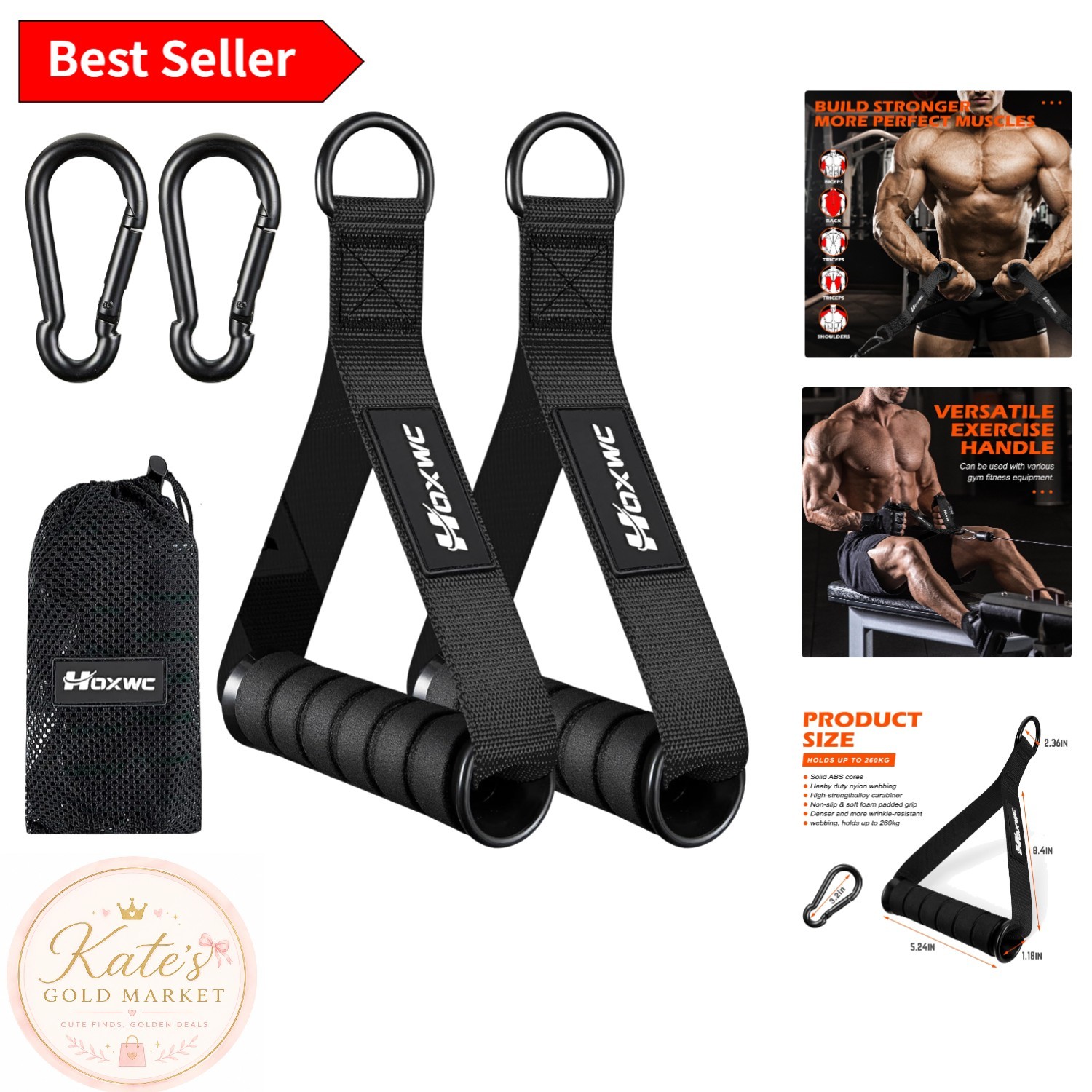 2-Pack Ergonomic Cable Handles - Versatile, Non-Slip Grip for Home Gym Workouts