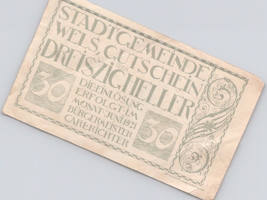 Austria Notgeld Wels 30 Heller 1920 Vintage Paper Money Emergency Note F
